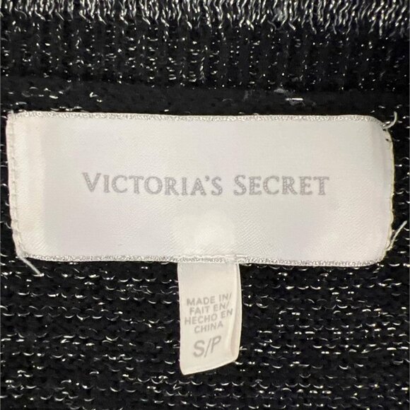 Victoria's Secret Black & Silver Metallic Thread Button Up Long Sleeved Cardigan - Picture 3 of 5